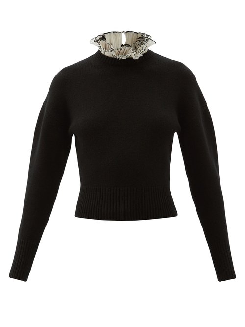 Alexander Mcqueen - Ruffled-collar Wool-blend Sweater Black White