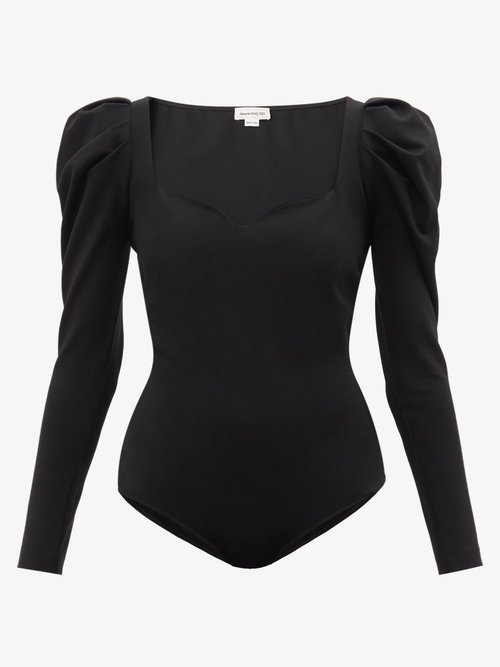 Buy Alexander Mcqueen - Puffed-shoulder Sweetheart-neck Bodysuit Black online - shop best Alexander McQueen 