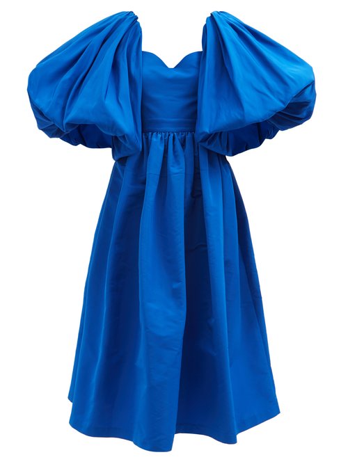 Buy Alexander Mcqueen - Puff-sleeve Flared Faille Midi Dress Blue online - shop best Alexander McQueen clothing sales