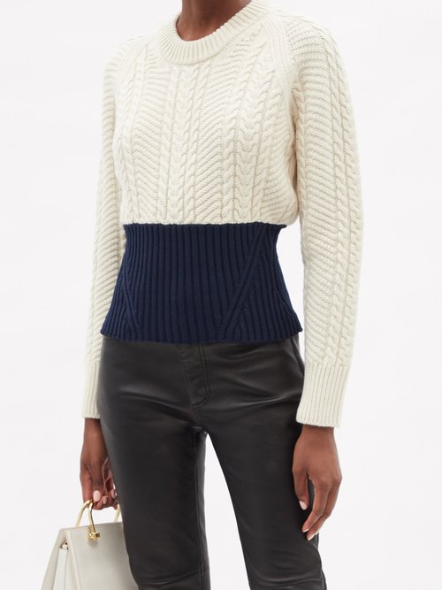 Alexander Mcqueen - Bi-colour Wool-blend Cable-knit Sweater Ivory
