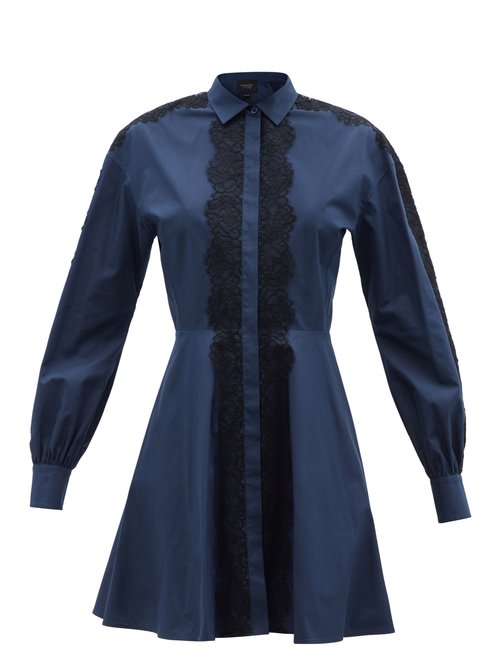 Giambattista Valli - Macramé Lace Cotton-poplin Mini Shirt Dress Navy Black