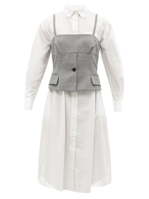 Sacai - Detachable-top Poplin Shirt Dress Grey White