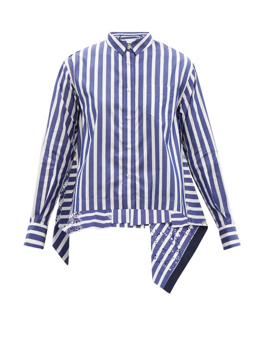Sacai - Striped Eyelet Bandana-print Cotton-poplin Shirt Blue Stripe