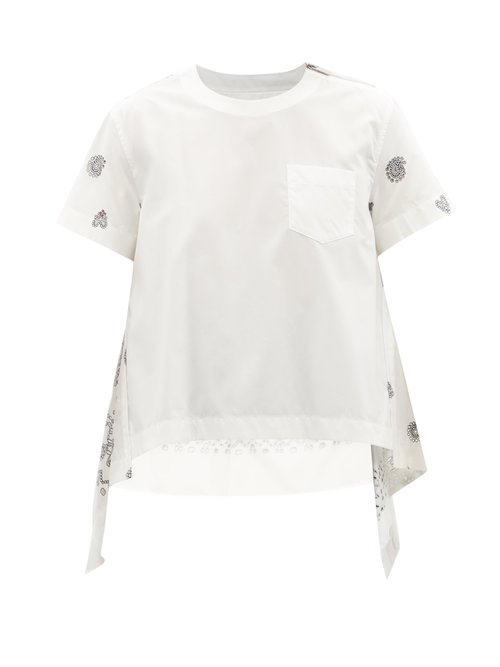 Sacai - Eyelet Bandana-print Cotton-poplin T-shirt White Multi