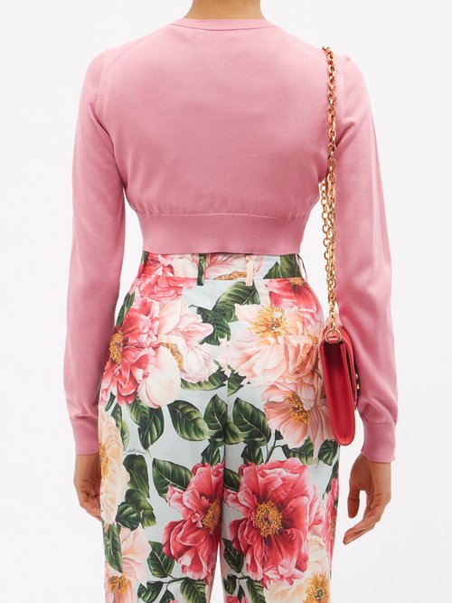 Dolce & Gabbana Button-up Cropped Silk Cardigan In Pink | ModeSens