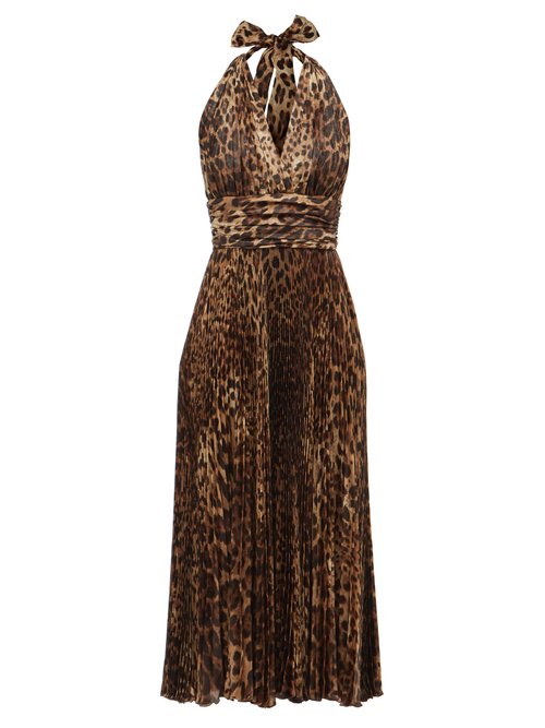 Dolce & Gabbana - Halterneck Leopard-print Silk-blend Jersey Dress Brown