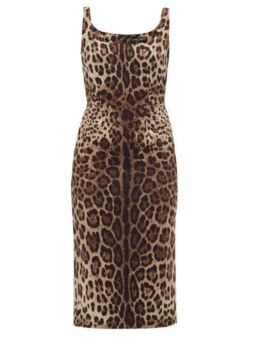Buy Dolce & Gabbana - Leopard-print Silk-blend Charmeuse Midi Dress Brown online - shop best Dolce & Gabbana clothing sales