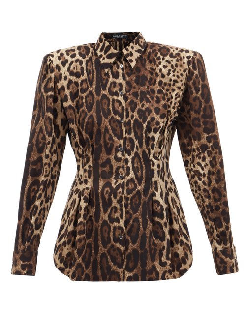 Dolce & Gabbana - Padded-shoulders Leopard-print Silk-blend Blouse Brown