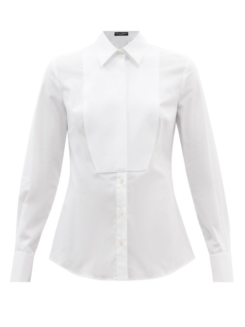 Dolce & Gabbana - Bib-front Stretch-poplin Tuxedo Shirt White