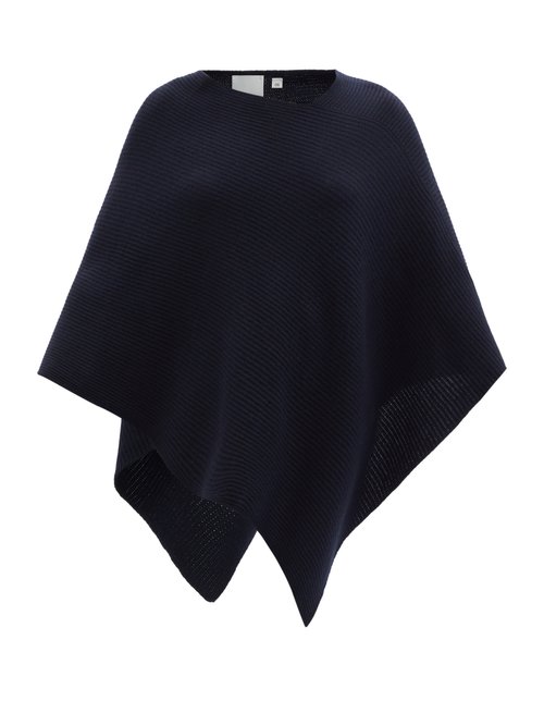 Allude - Asymmetric Ribbed-knit Cashmere Poncho Navy