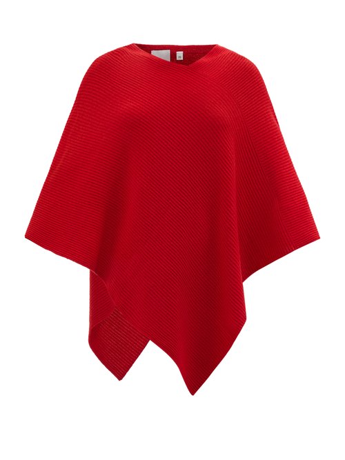 Allude - Asymmetric Ribbed-knit Cashmere Poncho Red