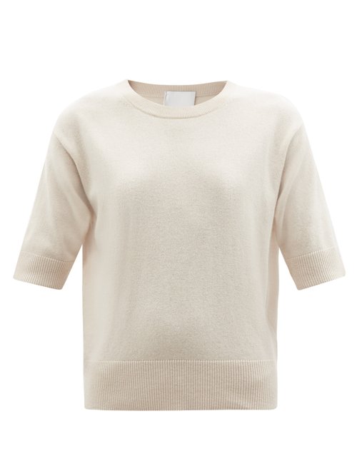 Allude - Short-sleeved Cashmere Sweater Light Beige