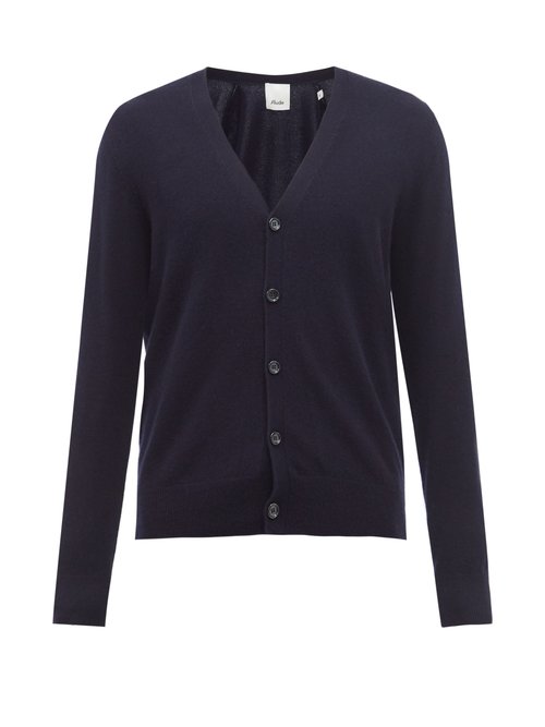 Allude V-neck Button-front Cashmere Cardigan In Navy
