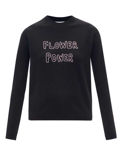 Bella Freud - Flower Power Merino-wool Sweater Black
