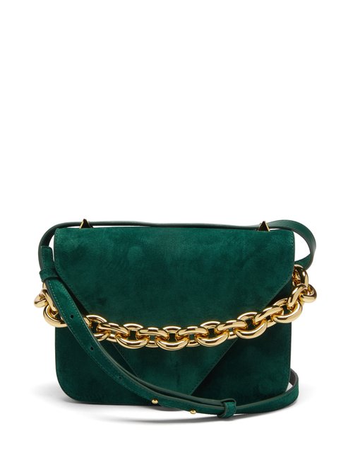 BOTTEGA VENETA Emerald Green Suede Small Mount Shoulder Bag at