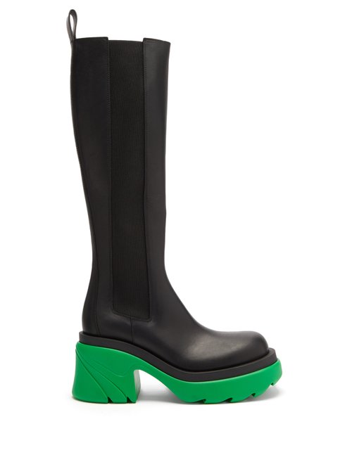 Bottega Veneta - Flash Chunky-sole Leather Knee-high Boots Black Multi