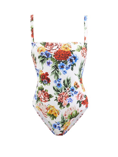 Emilia Wickstead - Scarlet Floral-print Swimsuit White Print Beachwear