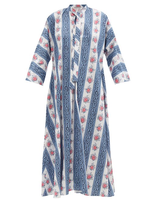 Emilia Wickstead - Lovie Floral-print Organic-cotton Kaftan Blue Print Beachwear
