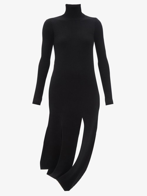 Buy Bottega Veneta - Slit-hem Rib-knitted Wool-blend Dress Black online - shop best Bottega Veneta clothing sales