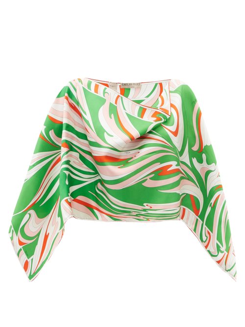 Emilio Pucci - Vortici-print Silk-satin Poncho Green Multi