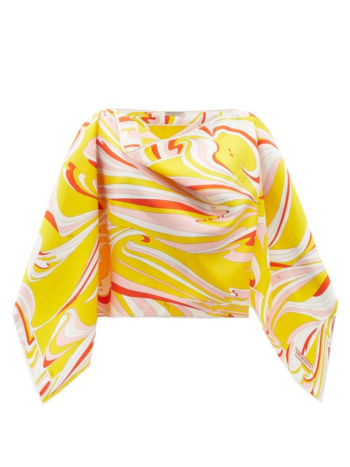 Buy Emilio Pucci - Vortici-print Silk-satin Poncho Yellow Multi online - shop best Emilio Pucci 