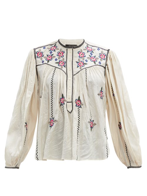 Buy Isabel Marant - Caitlyn Floral-embroidered Silk Blouse Ivory Multi online - shop best Isabel Marant 