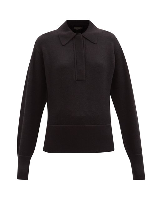 Isabel Marant - Molleton Oversized Wool-blend Polo Sweater Black