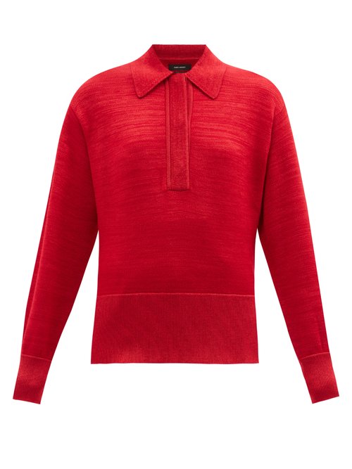 Buy Isabel Marant - Molleton Oversized Wool-blend Polo Sweater Red online - shop best Isabel Marant 