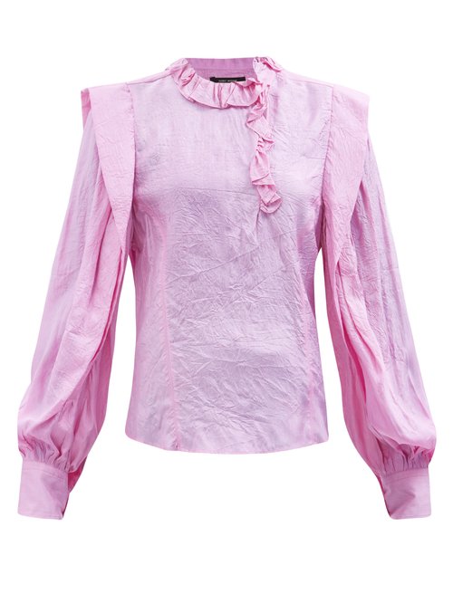 Isabel Marant - Chandra Ruffled Crinkled-silk Blouse Pink