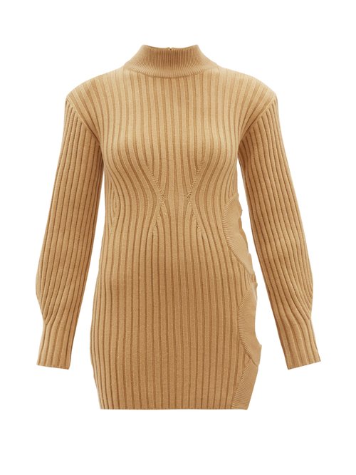 David Koma - Cutout Ribbed Sweater Dress Beige