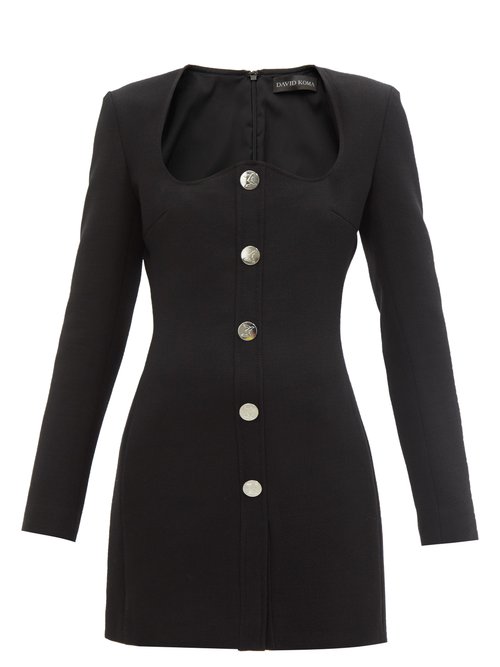 Buy David Koma - Sweetheart-neck Long-sleeve Wool-crepe Dress Black online - shop best David Koma clothing sales