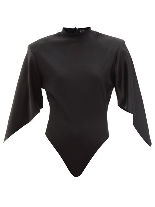 Buy David Koma - Draped Satin-sleeve Bodysuit Black online - shop best David Koma 