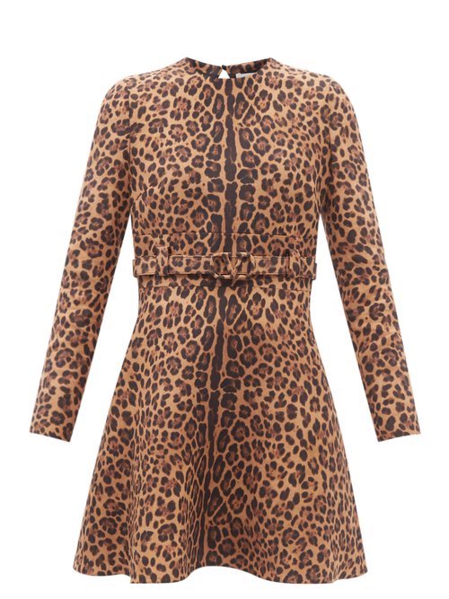 Valentino – Crepe Couture Animalier-print Wool-blend Minidress Brown