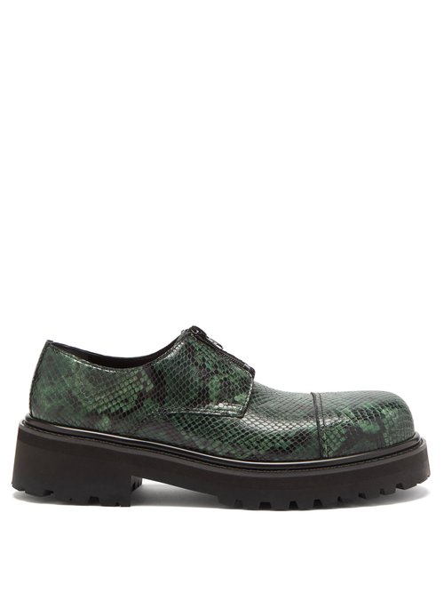 Chunky-sole Python-effect Leather Derby Shoes