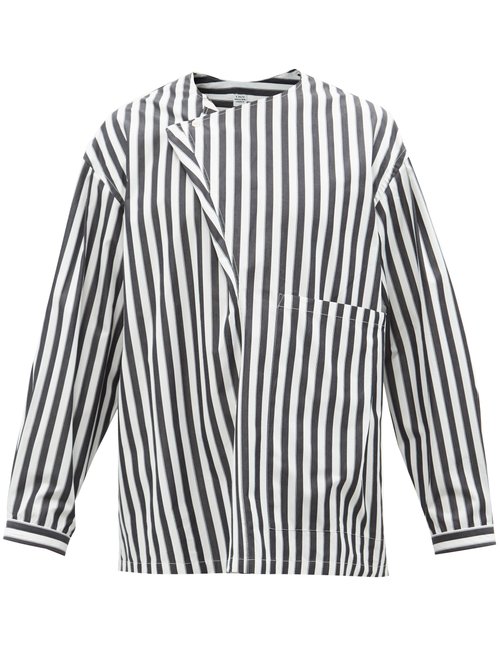 E. Tautz Lineman Foldover-neck Striped Cotton-poplin Shirt In White