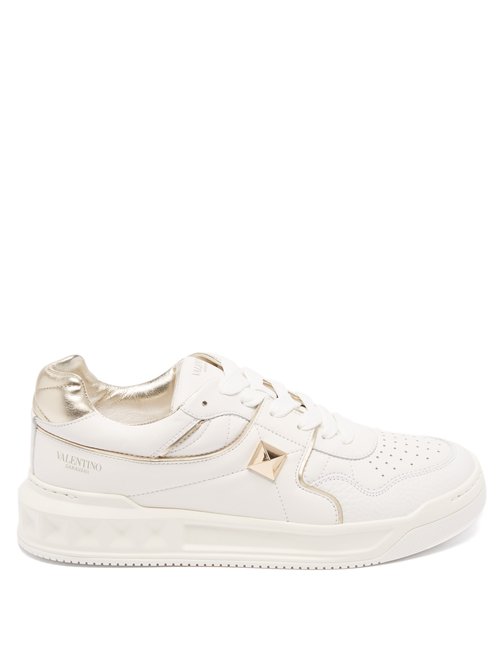 Buy Valentino Garavani - One Stud Quilted Low-top Leather Trainers White Gold online - shop best Valentino Garavani shoes sales
