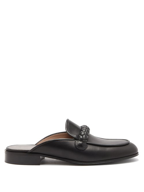Belem Braided-strap Leather Backless Loafers