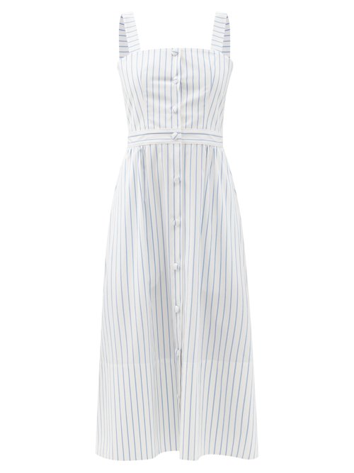 Julie De Libran - X Charvet Pinstripe Cotton Dress Blue Stripe