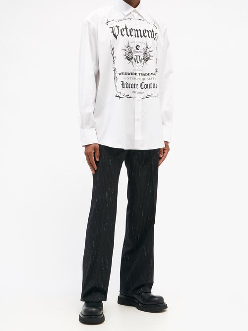 Black Label-print Cotton Shirt In White