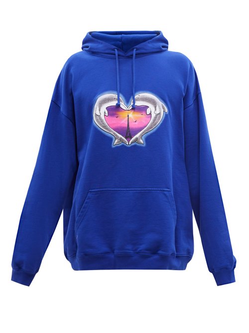 Dolphin Heart-print Cotton-blend Hooded Sweatshirt