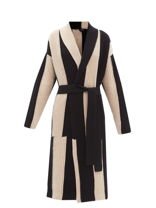 Joseph - Striped Ribbed Wool Cardigan Black Multi
