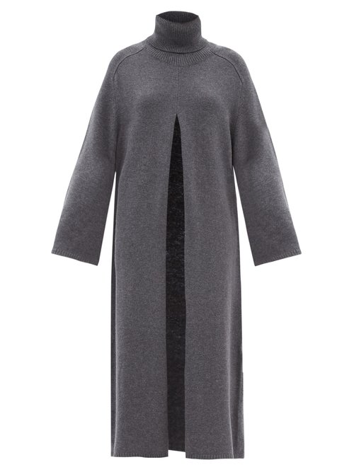Joseph - Viviane Roll-neck Cutout Open-front Wool Dress Dark Grey