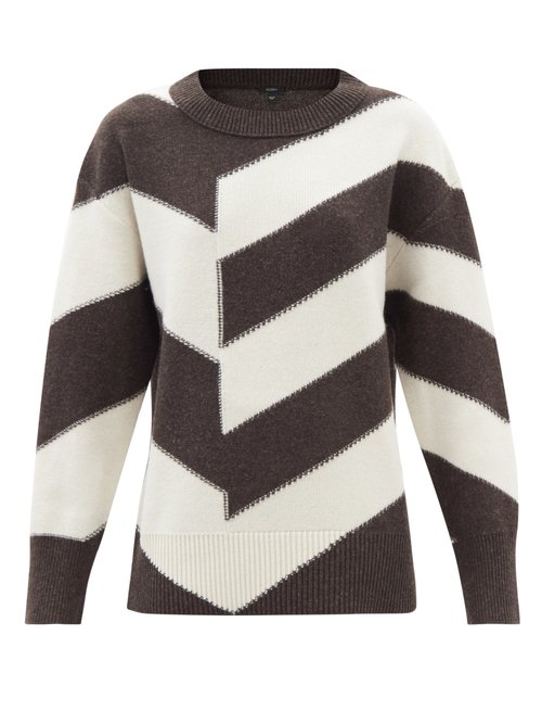 Joseph - Chevron-panelled Merino Wool Sweater Cream Brown