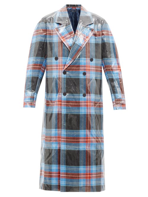 Charles Jeffrey Loverboy – Pvc-coated Wool-tartan Double-breasted Coat Blue