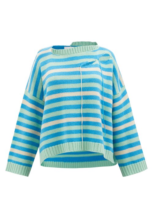 Charles Jeffrey Loverboy - Distressed Striped Wool-blend Sweater Blue