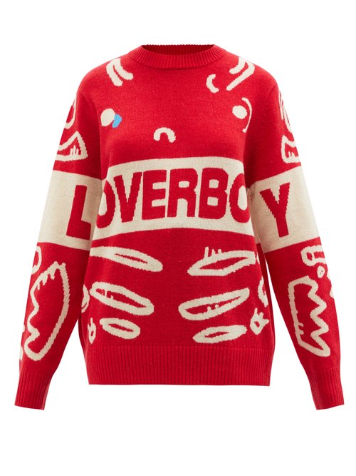 Charles Jeffrey Loverboy – Logo-jacquard Wool-blend Sweater Red Multi