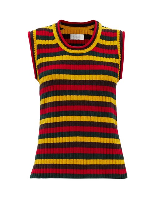 Wales Bonner - Brixton Striped Ribbed-knit Cotton Sleeveless Top Red Stripe