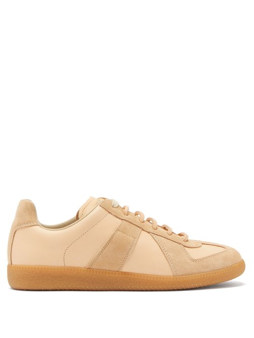 Maison Margiela - Replica Suede-panel Leather Trainers Beige | Coshio ...