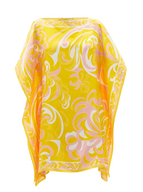 Emilio Pucci - Albizia-print Silk Mini Kaftan Dress Yellow