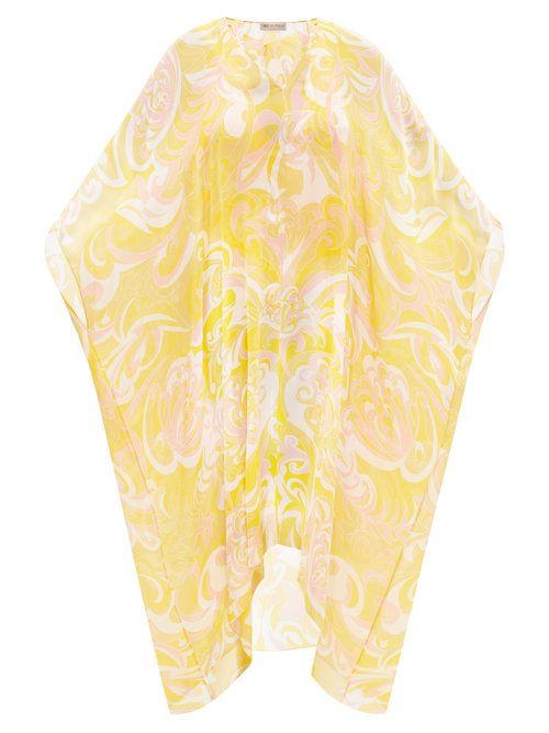 Emilio Pucci - Vortici-print Silk-chiffon Kaftan Yellow Beachwear